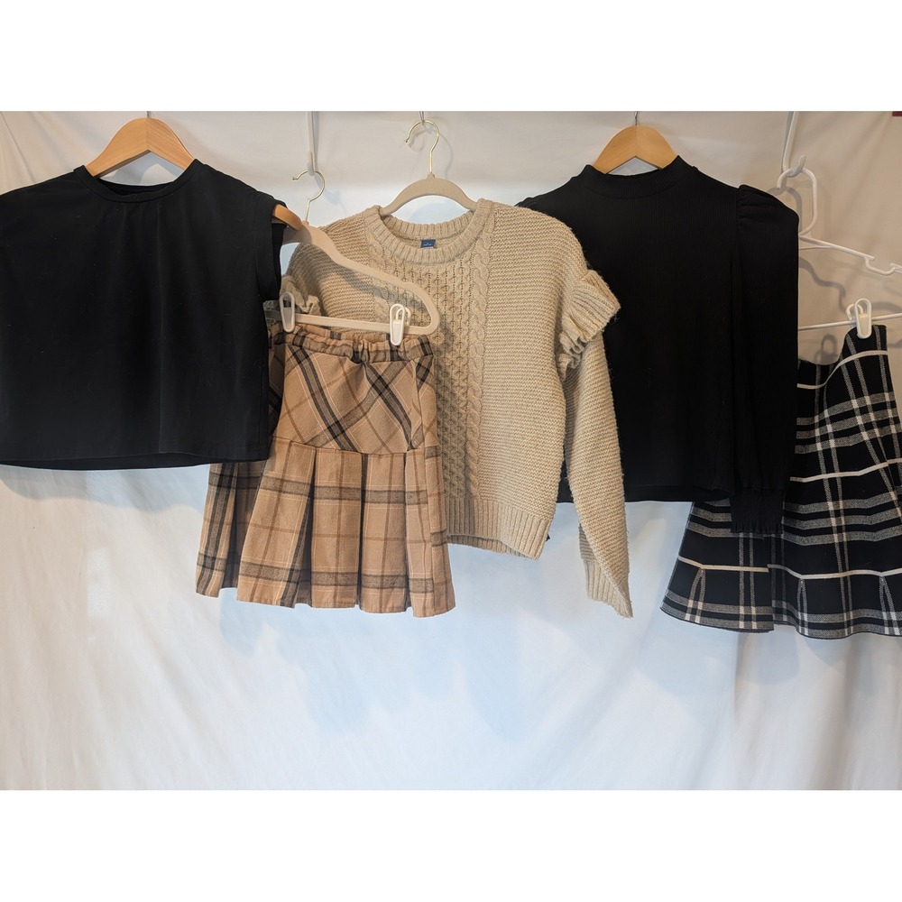 Girls 6pc Fall Preppy Bundle Old Navy Plaid Skirts Sweater Tops Size 10 12